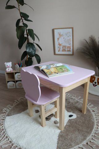 Столик с ящиком и стульчик медвежонок розового цвета 5430, 4433 фото